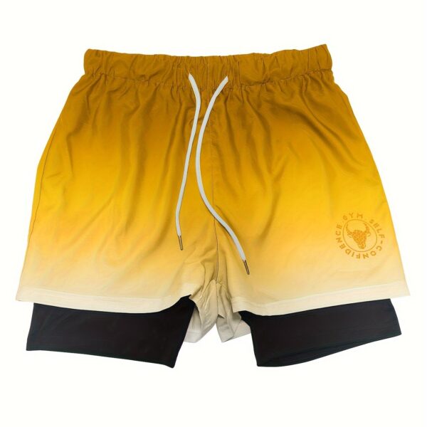 Men's Gradient Athletic Shorts - Summer Gym & Sports Gear, Breathable Polyester-Spandex Blend, Adjustable Drawstring, Dual-Color Design with "Gym Sports" Print - Image 21