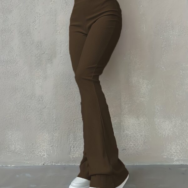 Casual Ribbed Simple Slim Leggings Solid Color High Waist Fashion Trousers - Image 15