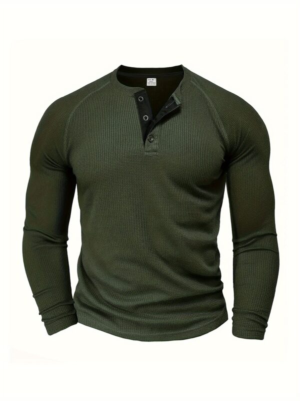 Men's Loose Solid Henley Shirt, Crew Neck Half Button Long Sleeve Shirt For Spring Fall Outdoor Activities - Image 6