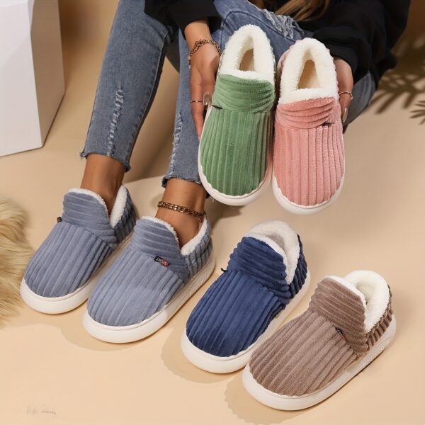 Cozy Winter Plush-Lined Slipper Boots for Women - Thick Sole, Indoor/Outdoor Warmth, Soft Fabric, Available in Gray, Pink, Green, Blue, Brown with EVA Sole, Hand Washable - Image 3