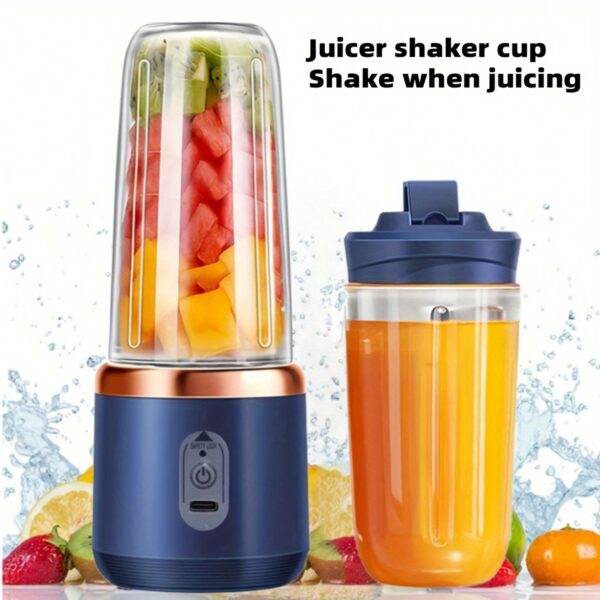 400ml Portable Electric Juicer Blender Cup, Wireless Rechargeable Mini Juice Mixer with 6-Blade Dual Cup for Smoothies, Vegetables, and Fruits, Push Button Control, USB-C Charging, Food-Grade ABS, Non-Heating, 1500mAh Lithium Battery