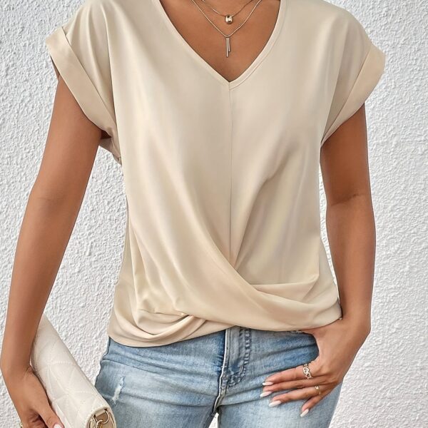 Women'S Sweetheart Neckline Short Sleeve T-Shirt - Solid Color, Regular Length, Summer Casual Top with Cross-Back Straps, Sweetheart Necklace - Image 11
