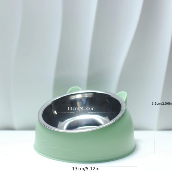 Cat Bowl, 15 Degrees Raised Stainless Steel Cat Feeder Bowl With Non Slip Base, 100ml Cat Food Water Feeder Tilted Pet Bowl For Neck Protection - Image 5
