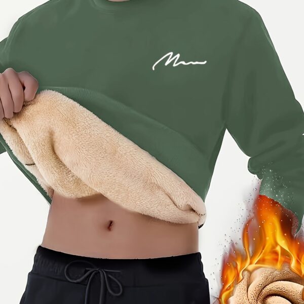 Men's Winter Warm Fleece-Lined Crew Neck Sweatshirt - Casual Black Long Sleeve with "MOM" Embroidery, Machine Washable, Cozy Polyester Fabric - Image 25