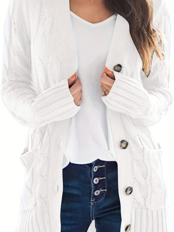 Cozy Cable Knit Cardigan - Chic Button-Up Design - Warm Long Sleeve Top for Women, Perfect for Fall & Winter - Image 3
