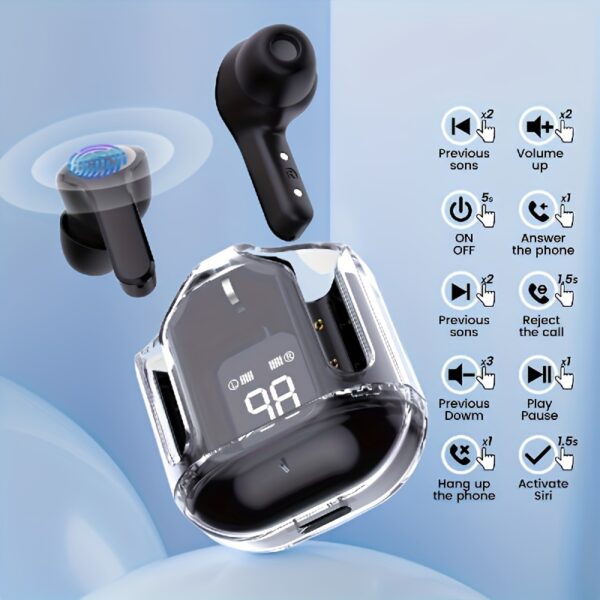 Transparent Wireless Earbuds Wireless 5.3 Headphones with ENC Noise Canceling Earphones, HiFi Dual Stereo Microphone Mini In-Ear Earbuds with Charging Case And LED Digital Display Sports Headset, Wireless Earbuds, Noise Canceling, HiFi, Sports Headset - Image 6