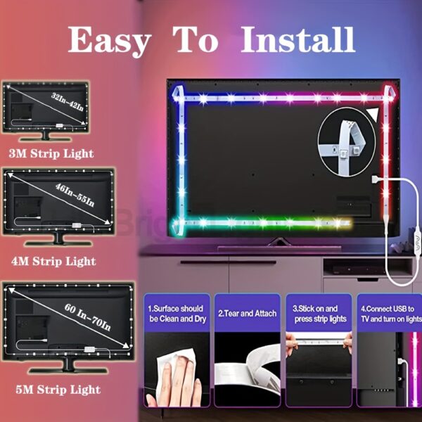 1 Set Flexible Color LED Decorative Strip Light, 24 Key Remote Control 5V USB Power Supply Back Adhesive Edge Lights, Light And Easy To Install, Computer, TV, Cabinet Decoration Eid Al-Adha Mubarak - Image 12