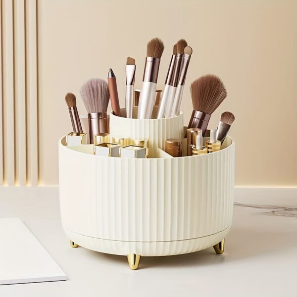 1pc Makeup Brush Storage Box, 360° Rotating Makeup Brush Organizer, 5-Compartment Large Capacity Brush Rack, Desktop Multifunctional Lipstick, Pen, Stationery Organizer For Storage And Organization - Image 8