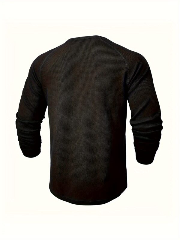 Men's Loose Solid Henley Shirt, Crew Neck Half Button Long Sleeve Shirt For Spring Fall Outdoor Activities - Image 10