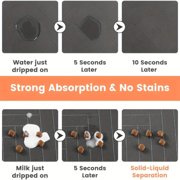 1pc Fast-Drying Diatomaceous Earth Pet Feeding Mat – Splash-Proof, Absorbent, Easy to Clean for Dogs and Cats, Herringbone Pattern with Paw Print Design, Black, Pet Feeding Mats Washable - Image 9