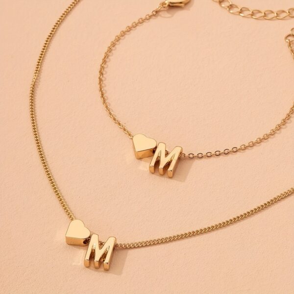 1 Necklace + 1 Bracelet Minimalist Style Jewelry Set Trendy Letter Design U Got An Alphabet To Choose Match Daily Outfits Party Accessories - Image 4