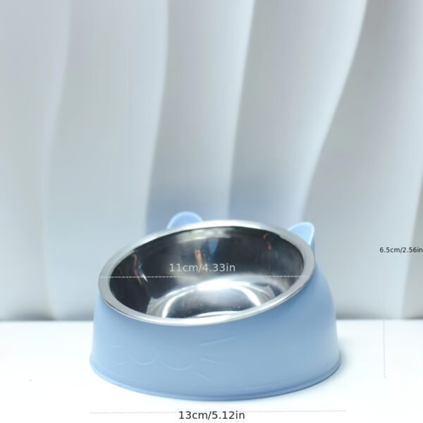 Cat Bowl, 15 Degrees Raised Stainless Steel Cat Feeder Bowl With Non Slip Base, 100ml Cat Food Water Feeder Tilted Pet Bowl For Neck Protection - Image 3