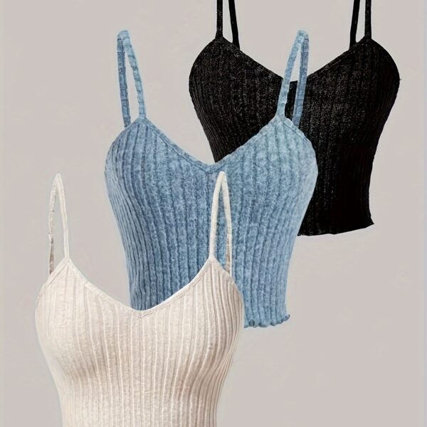 3pcs Ribbed Spaghetti Strap Tank Top, Casual Sleeveless Tank Top For Summer, Women's Clothing - Image 12