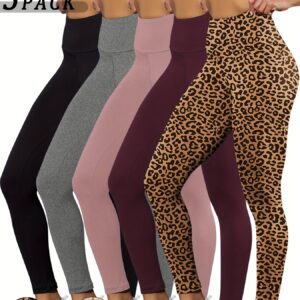 5 Pack Super Soft Leggings for Women, High Waisted Tummy Control No See Through Workout Yoga Running Pants Leggings