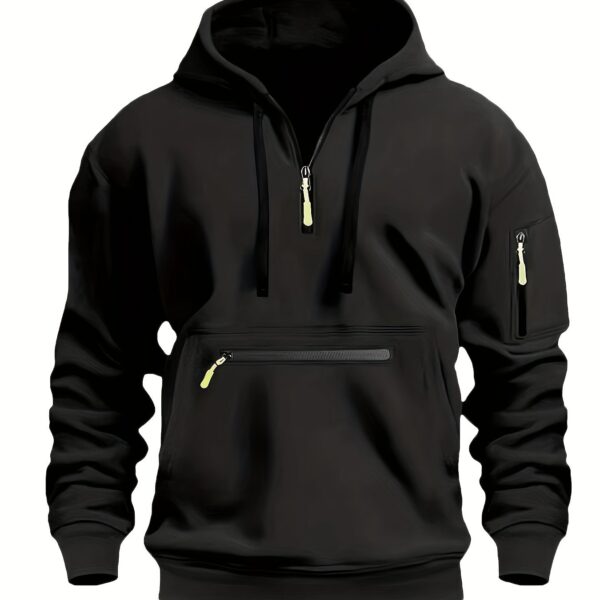 Men's Cozy Solid Color Long Sleeve Hooded Sweatshirt - Soft Casual Wear for Fall/Winter - Kangaroo Pocket, Half-Zip Design, Daily Wear Essential - Image 16