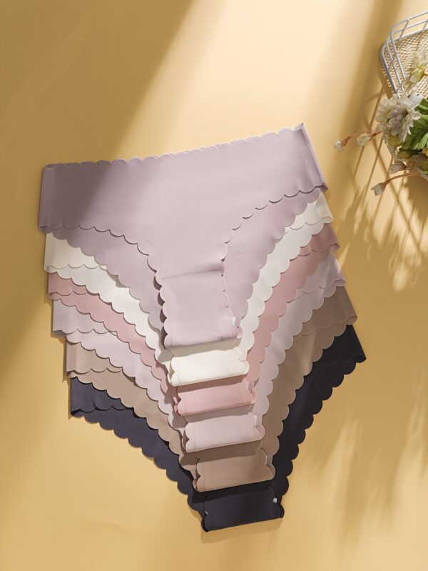 6pcs Breathable Solid Scallop Trim Briefs, Sexy Comfy Stretchy Women's Lingerie & Underwear Intimates Panties - Image 3