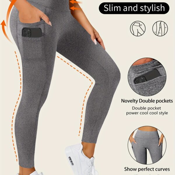 [Stretchy Yoga Pants] Pink Stretchy High-Waisted Women's Yoga Pants - Casual Solid Color Polyester Knit Fabric, Regular Fit for Spring/Summer/Fall, 92% Polyester 8% Elastane, 250g/m² - Image 14