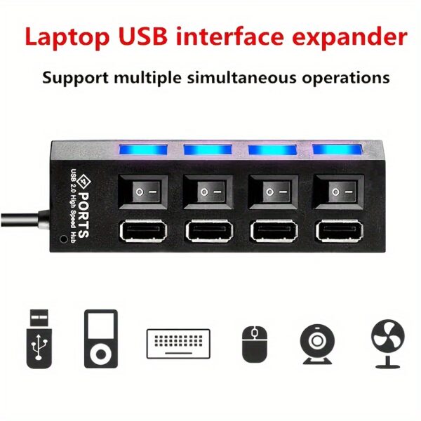 High Speed 4/7ports USB Splitter Hub USB Hub 2.0 Use Power Adapter USB 2.0 Multiple Expander Switch Hub Docking Stations 30CM Cable - Image 8