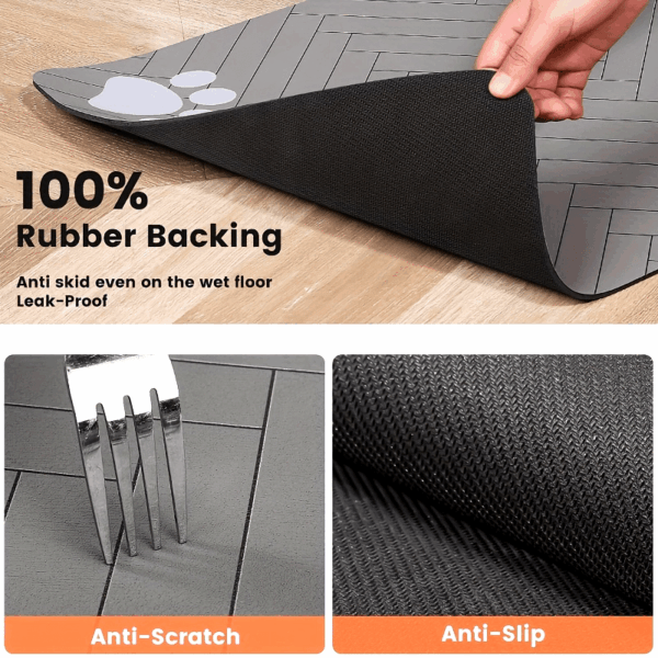 1pc Fast-Drying Diatomaceous Earth Pet Feeding Mat – Splash-Proof, Absorbent, Easy to Clean for Dogs and Cats, Herringbone Pattern with Paw Print Design, Black, Pet Feeding Mats Washable - Image 11