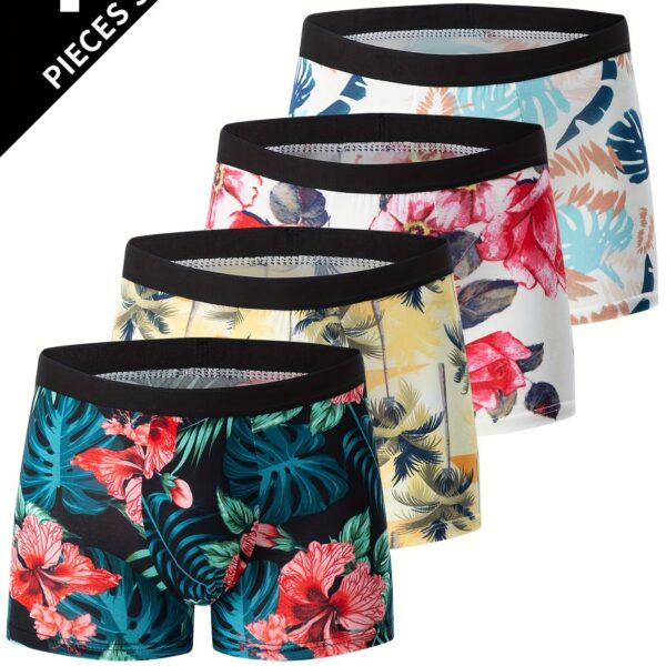 4pcs Flower Pattern Men's Underwear Boxers, Casual Boxer Briefs Shorts, Breathable Comfy Stretchy Boxer Sports Shorts - Image 11