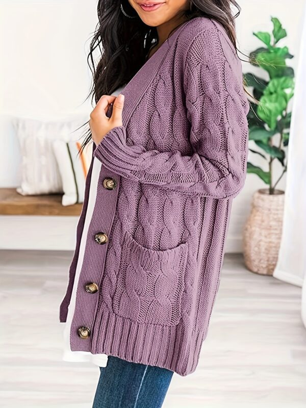 Cozy Cable Knit Cardigan - Chic Button-Up Design - Warm Long Sleeve Top for Women, Perfect for Fall & Winter - Image 4