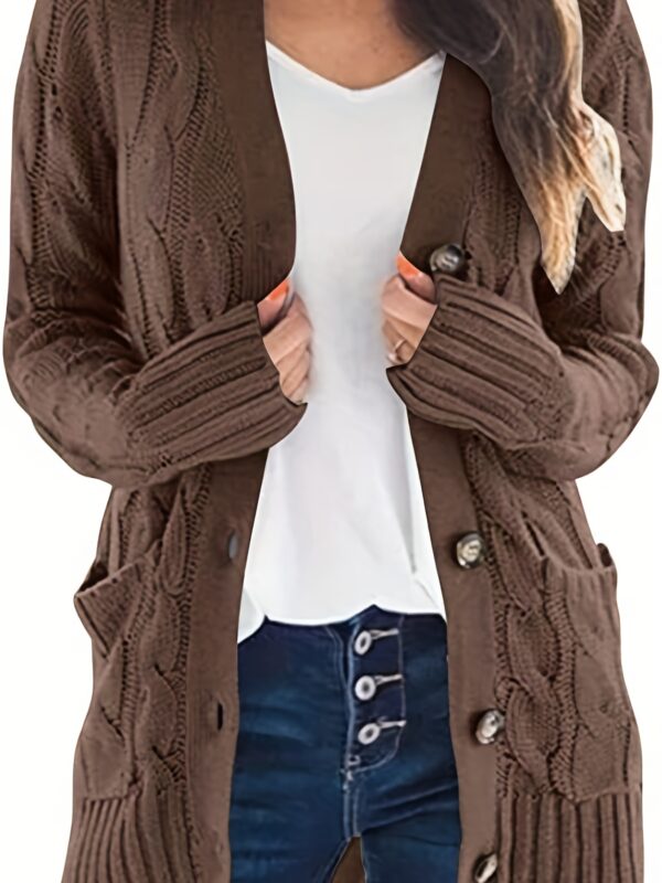 Cozy Cable Knit Cardigan - Chic Button-Up Design - Warm Long Sleeve Top for Women, Perfect for Fall & Winter - Image 8