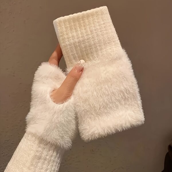 Women'S Cozy Fingerless Gloves - Soft, Warm, and Stylish Winter Gloves in Pure White, Perfect for Cold Weather or Casual Wear, Hand-Washable, Ladies Gloves