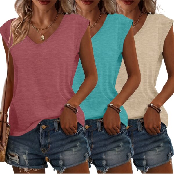3pcs Women's Casual V-Neck Short Sleeve T-Shirts - Lightweight Summer Tops in Pink, Blue, Grey | Breathable Solid Color Tees for Casual Attire, Relaxed Fit Clothing, Versatile Fashion, Soft Texture, Warm Weather Outfits, Simple Design, Comfortable Materia - Image 14