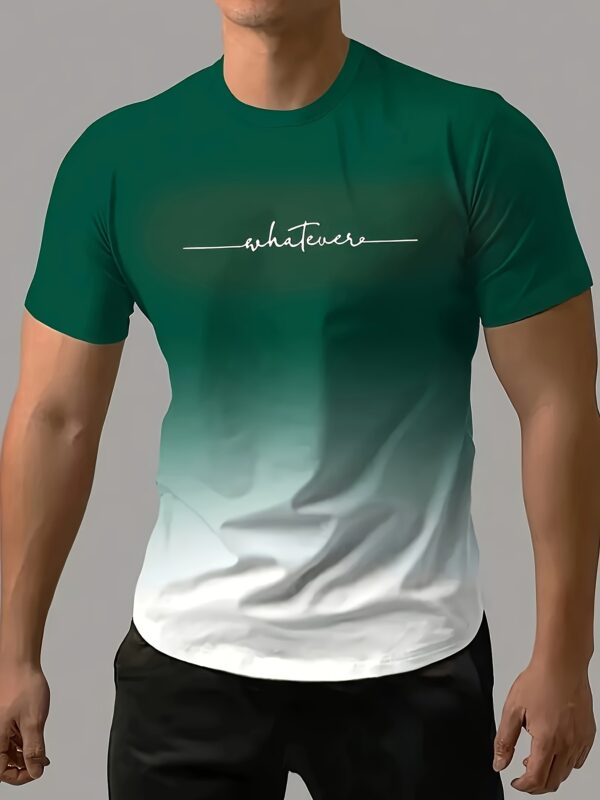 Men's Fashion Gradient Color Sports T-shirt, Casual Stretch Round Neck Tee Shirt For Summer - Image 3