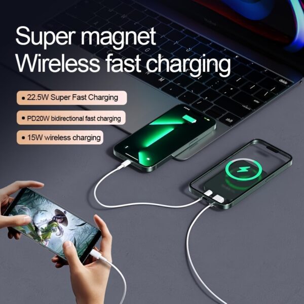 New 5000/10000mAh Magnetic Wireless Power Bank 22.5W/PD20W Suitable for Apple 15pro/14max/13/12 Android Mobile Phones USB/Type-C Portable Charger with LED Power Display Outdoor Travel Emergency Backup Power Bank - Image 9