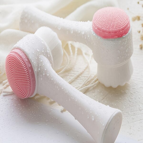 1pc Facial Cleansing Brush, Face Exfoliating Pore Deep Cleansing Brush, Double Side Silicone & Soft Bristle Face Wash Brush, Face Scrubber For Skincare - Image 3
