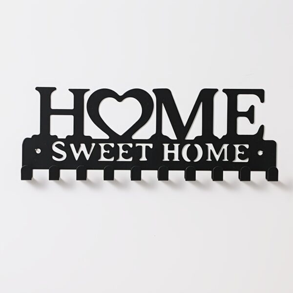 Rust-Resistant Black Metal Chic Key Holder - Wall-Mounted Storage Rack with Decorative Hooks for Coats, Hats & More - Entryway or Hallway Organizer - Image 6