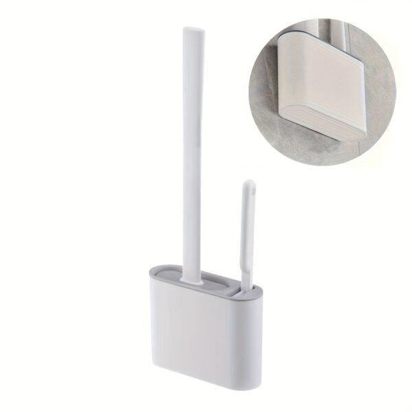 1set 2-in-1 Toilet Brush Set - Wall Mounted, Flexible Bowl Brush with Silicone Bristles, Space-Saving Holder for Bathroom Organization, Easy Cleaning and Hygiene - Bathroom Accessories for Modern Home - Image 5