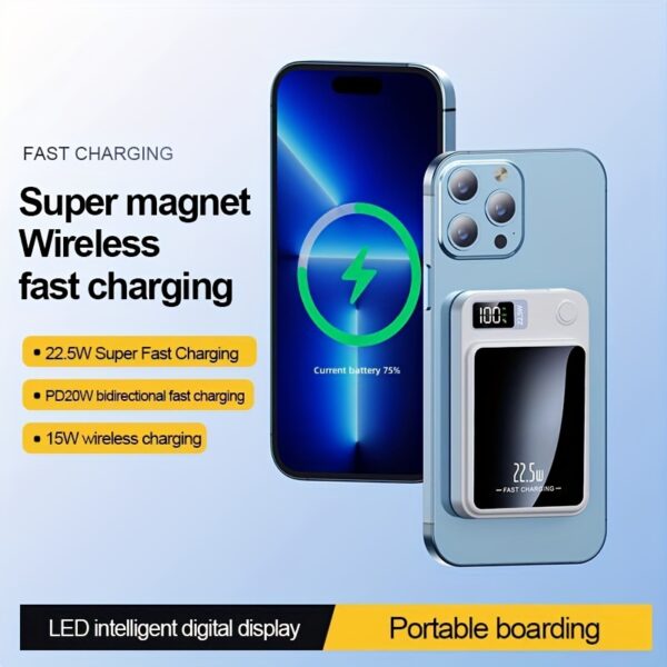 New 5000/10000mAh Magnetic Wireless Power Bank 22.5W/PD20W Suitable for Apple 15pro/14max/13/12 Android Mobile Phones USB/Type-C Portable Charger with LED Power Display Outdoor Travel Emergency Backup Power Bank - Image 14