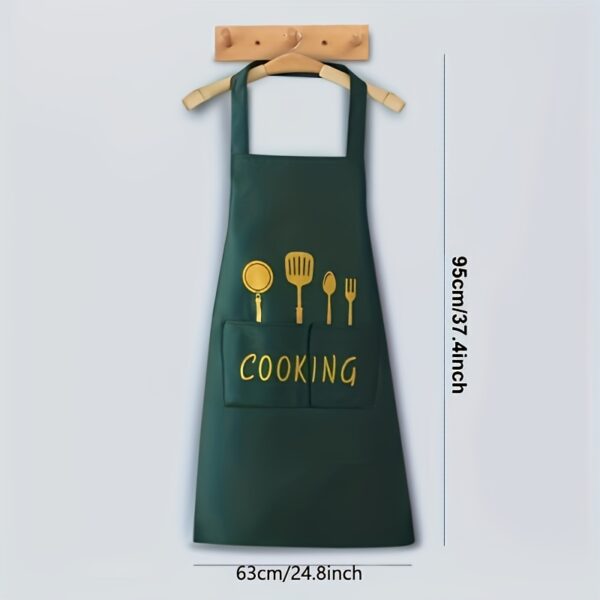 1pc Waterproof & Oil-Proof Cooking Apron with Pockets - Adjustable, Polyester Fabric, Black or Green, Perfect for Kitchen, Coffee Bar, or Restaurant Use - Image 4