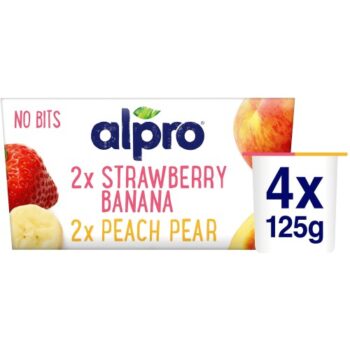 Alpro No Bits Strawberry-Banana & Peach-Pear Yogurt Alternative (4 x 125g)