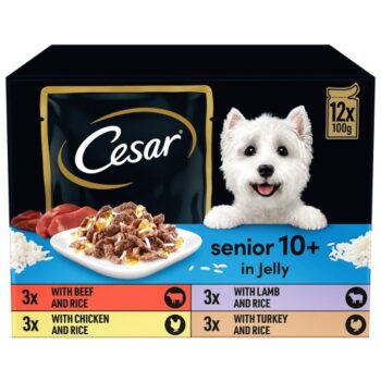 Cesar Senior Wet Dog Food Pouches Mixed Selection in Jelly 10+ Deliciously Fresh Selection In Jelly (12 x 100g)