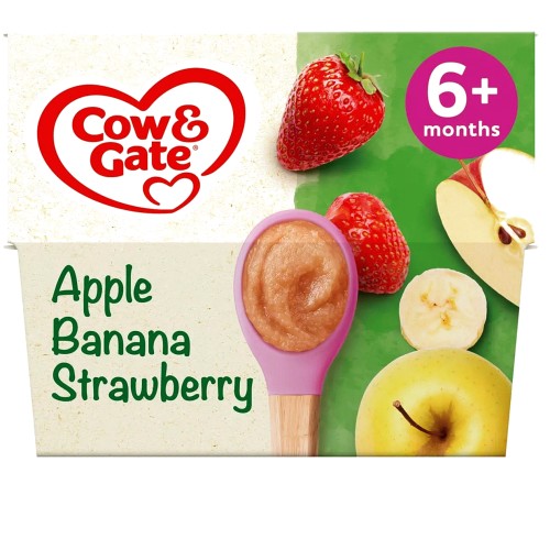 Cow & Gate Apple Strawberry & Banana Baby Food Fruit Pot 6 Months (4 x 100g)