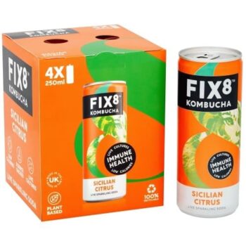 Fix8 Kombucha Sicilian Citrus Live Sparkling Soda (4 x 250ml)