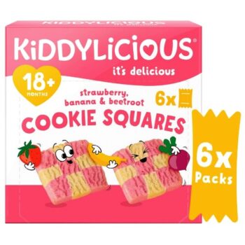 Kiddylicious Strawberry Banana & Beetroot Cookie Squares Baby Snacks (6 x 24g)