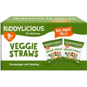 Kiddylicious Veggie Straws Bulk Box 9 mths+ Big Pack (10 x 12g)