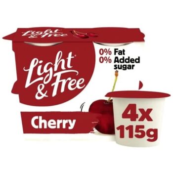 Light & Free Greek Style Cherry Yogurt 0% Added Sugar Fat Free (4 x 115g, 460g)