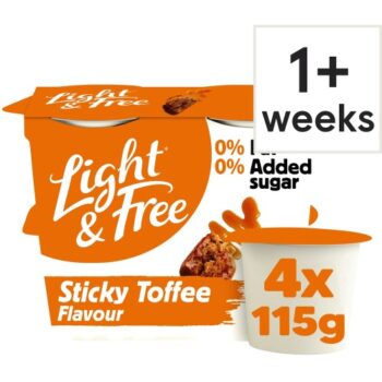 Light & Free Greek Style Sticky Toffee Flavour Yogurt 0% Added Sugar Fat Free (4 x 115g)