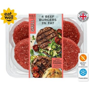 M&S 4 British Beef Burgers 3% Fat