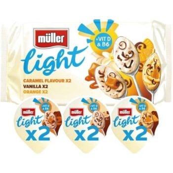Muller Light Fat Free Yogurt with Chocolate Sprinkles 0% Fat Vanilla Orange & Caramel (6 x 140g)