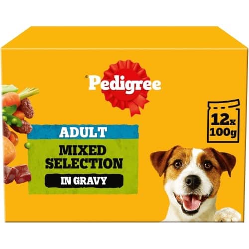 Pedigree Adult Wet Dog Food Pouches Mixed Selection in Gravy 12x100 Pack (12 x 100g)