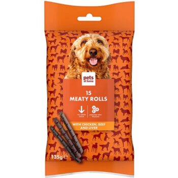 Pets At Home Meaty Rolls With Chicken Beef And Liver Dog Treats (15 x 135g)