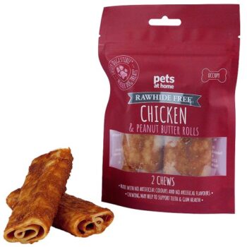 Pets At Home Rawhide Free Chicken And Peanut Butter Rolls Dog Treats (120g)