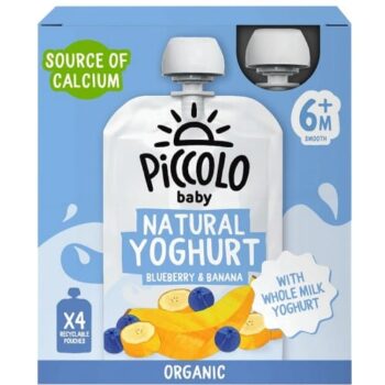 Piccolo Baby Organic Blueberry & Banana Natural Yoghurt Smooth 6M+ (4 x 100g)