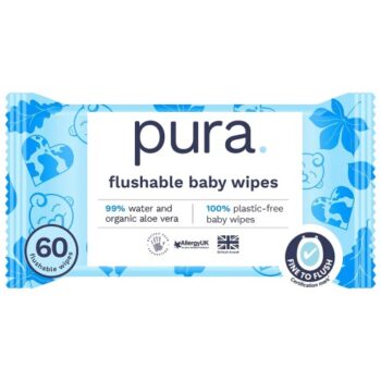 Pura Plastic Free Flushable Baby Wipes (60)